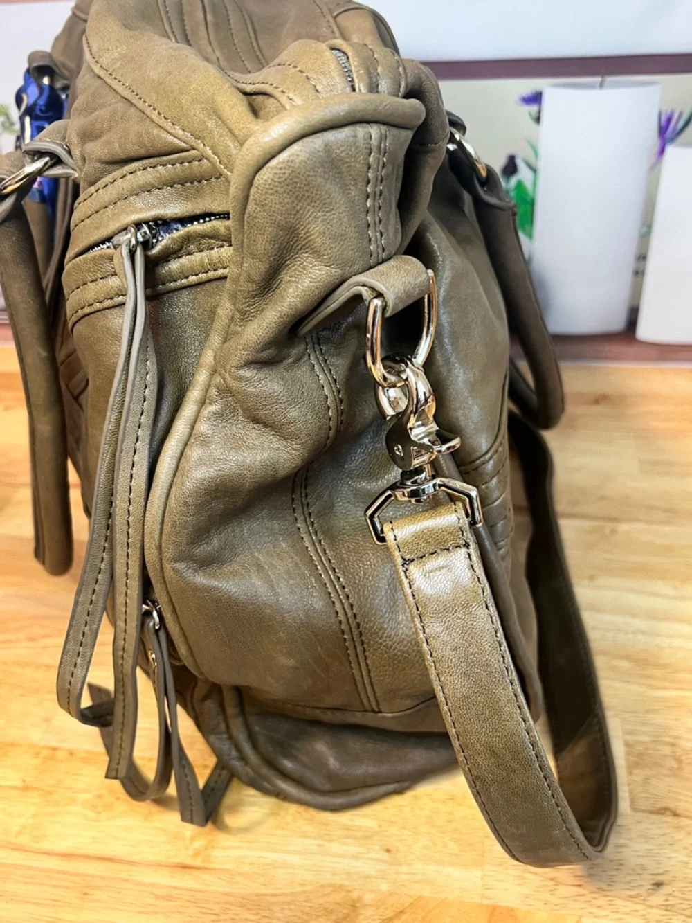 Vintage Y2K Junior Drake Bag Olive Brown Leather Pinup Ladies Lining Hobo - Picture 11 of 12